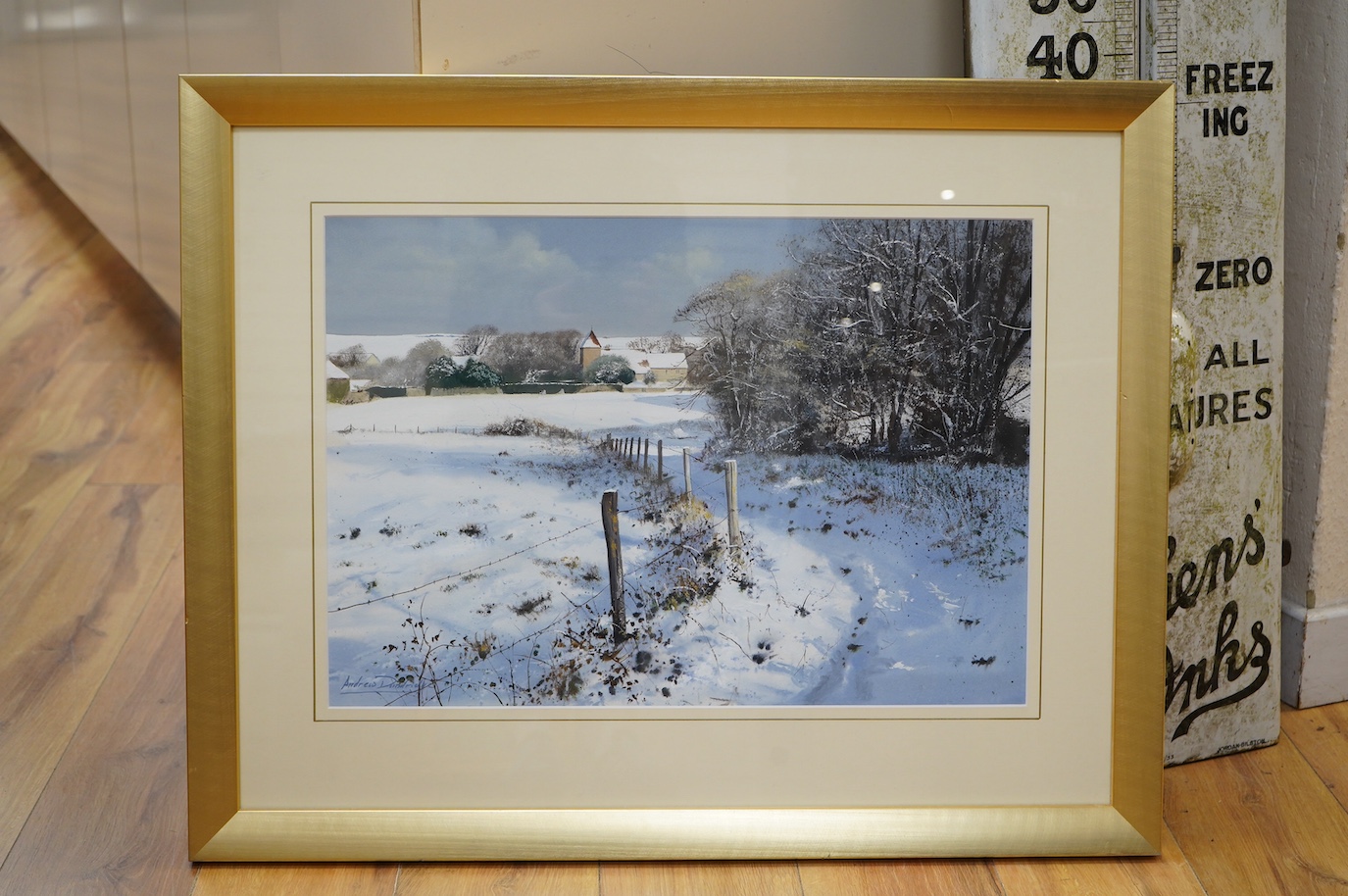 Andrew Dandridge (b.1953), gouache on paper, ‘Winter Footpath to Tarring Neville’, signed, 39 x 56cm. Condition - good